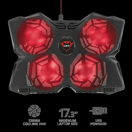 STAND TRUST "GXT Yozu" notebook 17.3" , sita metal, 4 x fan 12cm, LED rosu, negru, "TR-20817" (timbru verde 2 lei)