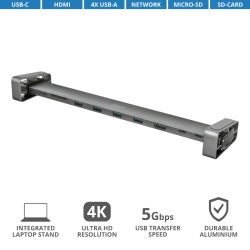 HUB extern TRUST, porturi USB USB 3.2 x 4, USB 3.2 Type-C x 2, conectare prin USB 3.2 Type C, argintiu, "TR-23417" (timbru verde