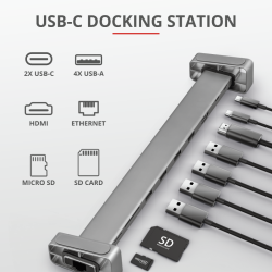 HUB extern TRUST, porturi USB USB 3.2 x 4, USB 3.2 Type-C x 2, conectare prin USB 3.2 Type C, argintiu, "TR-23417" (timbru verde