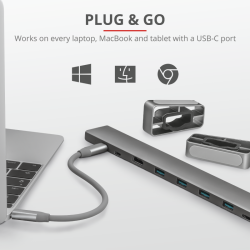 HUB extern TRUST, porturi USB USB 3.2 x 4, USB 3.2 Type-C x 2, conectare prin USB 3.2 Type C, argintiu, "TR-23417" (timbru verde