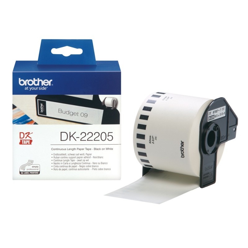 Banda Continua Hartie  Original Brother Black on White, DK22205, pentru P-TOUCH QL-1100|1110|800|810|1050|1060|500|560|570|580|6