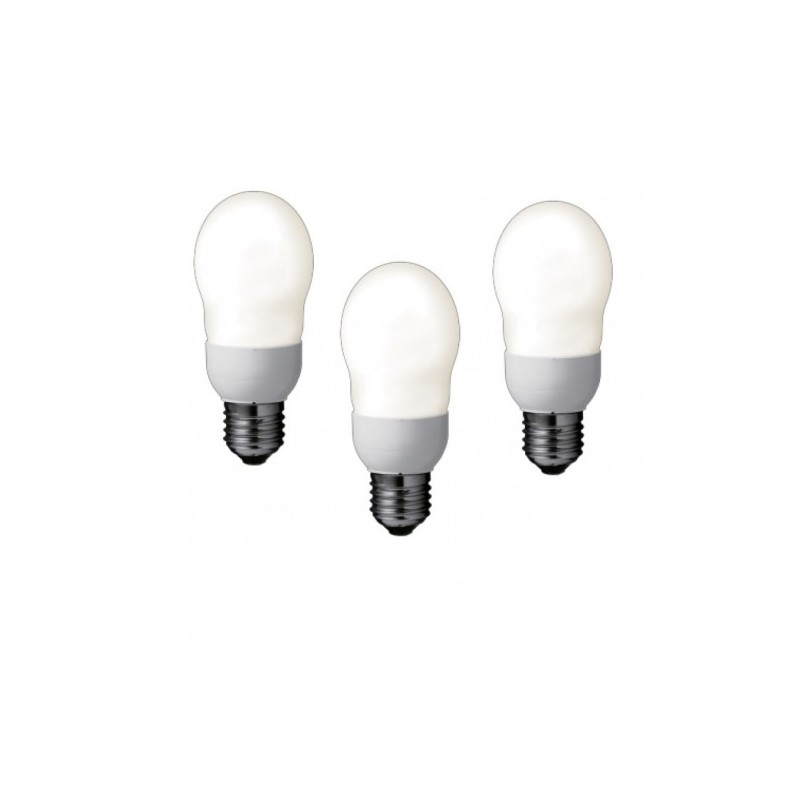 SET 3 becuri fluorescent Panasonic, soclu E27, putere 8W, forma oval, lumina alb calda, alimentare 220 - 240 V, "EFA8E27HD-3" (t
