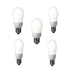 SET 5 becuri fluorescent Panasonic, soclu E27, putere 8W, forma oval, lumina alb calda, alimentare 220 - 240 V, "EFA8E27HD-5" (t