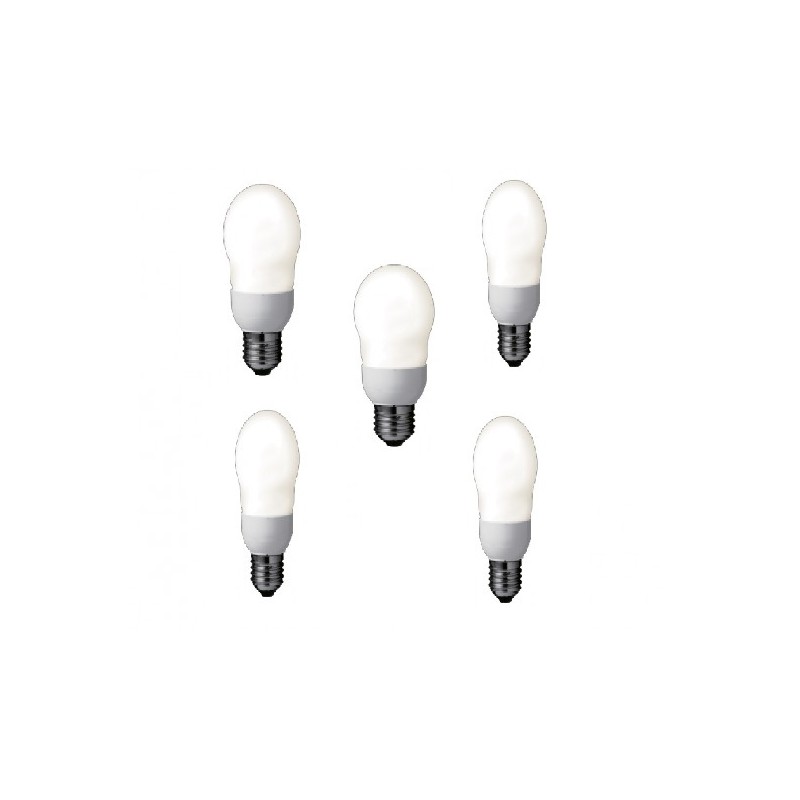 SET 5 becuri fluorescent Panasonic, soclu E27, putere 8W, forma oval, lumina alb calda, alimentare 220 - 240 V, "EFA8E27HD-5" (t