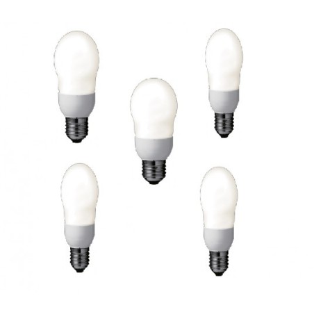 SET 5 becuri fluorescent Panasonic, soclu E27, putere 8W, forma oval, lumina alb calda, alimentare 220 - 240 V, "EFA8E27HD-5" (t