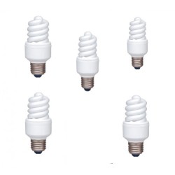 SET 5 becuri fluorescent Panasonic, soclu E27, putere 13W, forma spirala, lumina alb calda, alimentare 220 - 240 V, "EFD13E282V-