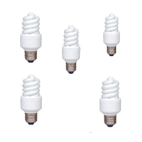 SET 5 becuri fluorescent Panasonic, soclu E27, putere 13W, forma spirala, lumina alb calda, alimentare 220 - 240 V, "EFD13E282V-