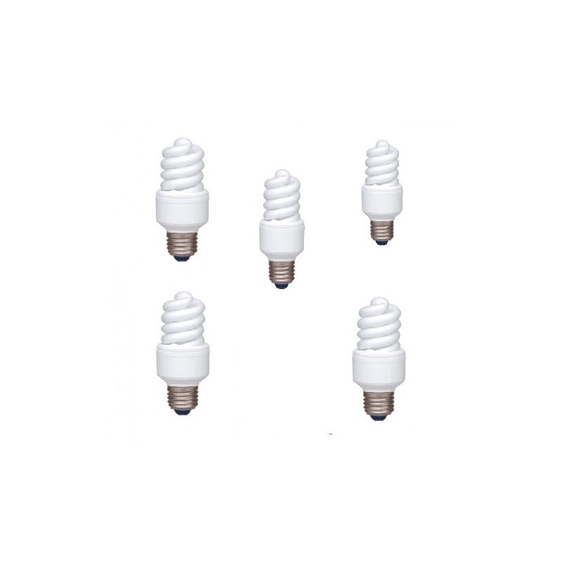 SET 5 becuri fluorescent Panasonic, soclu E27, putere 13W, forma spirala, lumina alb calda, alimentare 220 - 240 V, "EFD13E282V-