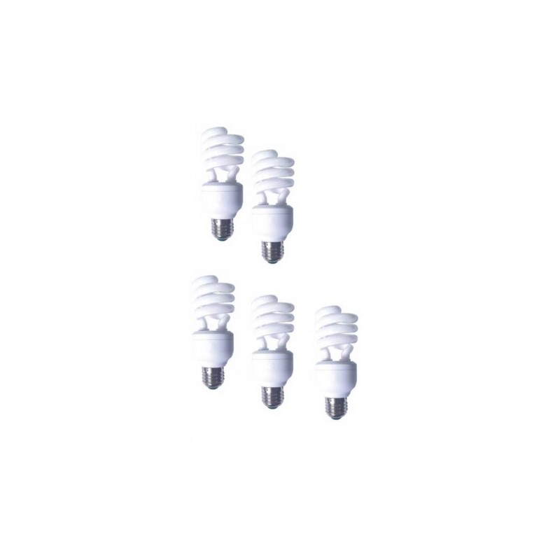 SET 5 becuri fluorescent Panasonic, soclu E27, putere 19W, forma spirala, lumina alb calda, alimentare 220 - 240 V, "EFD19E27HD3