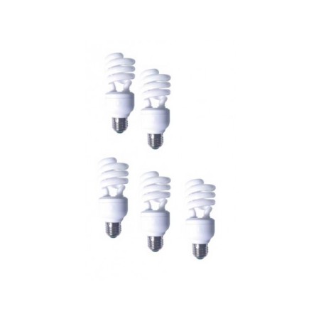 SET 5 becuri fluorescent Panasonic, soclu E27, putere 19W, forma spirala, lumina alb calda, alimentare 220 - 240 V, "EFD19E27HD3