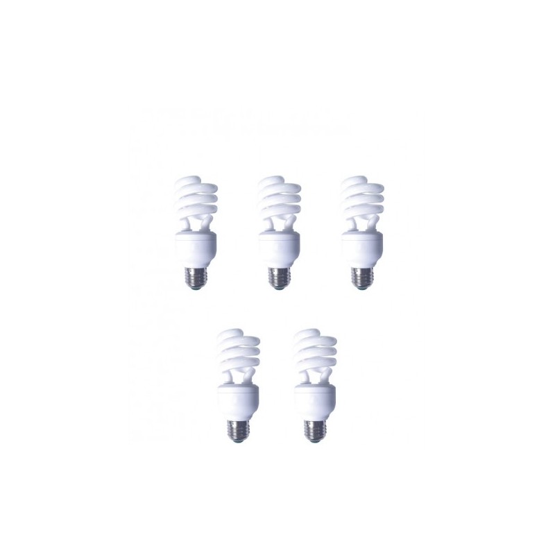 SET 5 becuri fluorescent Panasonic, soclu E27, putere 19W, forma spirala, lumina alb rece, alimentare 220 - 240 V, "EFD19E65HD3E