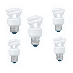 SET 3 becuri fluorescent Panasonic, soclu E27, putere 5W, forma spirala, lumina alb calda, alimentare 220 - 240 V, "EFD5E27HD3E-