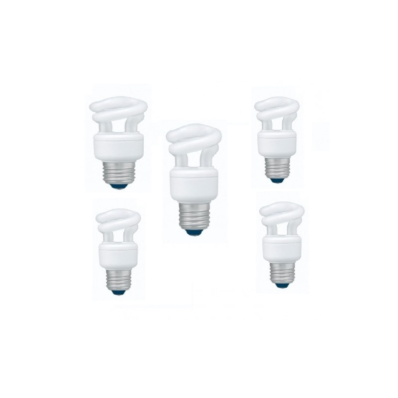 SET 3 becuri fluorescent Panasonic, soclu E27, putere 5W, forma spirala, lumina alb calda, alimentare 220 - 240 V, "EFD5E27HD3E-
