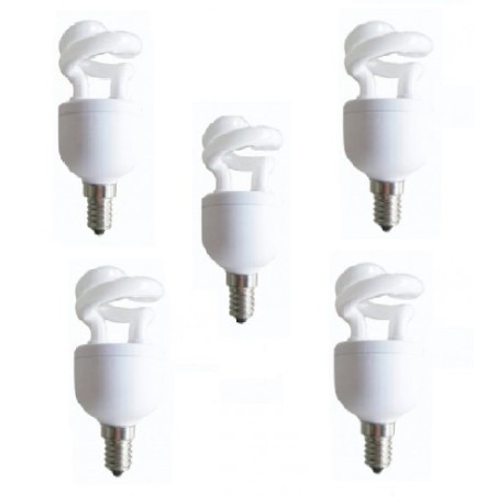 SET 5 becuri fluorescent Panasonic, soclu E27, putere 5W, forma spirala, lumina alb calda, alimentare 220 - 240 V, "EFD5E27HDE14