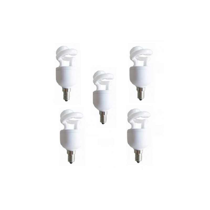 SET 5 becuri fluorescent Panasonic, soclu E27, putere 5W, forma spirala, lumina alb calda, alimentare 220 - 240 V, "EFD5E27HDE14