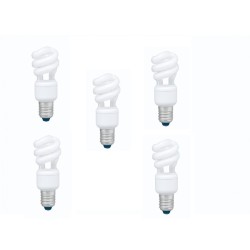 SET 5 becuri fluorescent Panasonic, soclu E27, putere 8W, forma spirala, lumina alb calda, alimentare 220 - 240 V, "EFD8E27HD3E-
