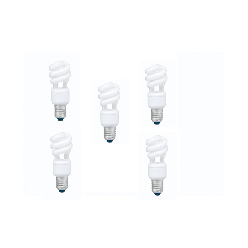 SET 5 becuri fluorescent Panasonic, soclu E27, putere 8W, forma spirala, lumina alb calda, alimentare 220 - 240 V, "EFD8E27HD3E-