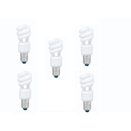 SET 5 becuri fluorescent Panasonic, soclu E27, putere 8W, forma spirala, lumina alb calda, alimentare 220 - 240 V, "EFD8E27HD3E-
