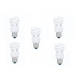 SET 5 becuri fluorescent Panasonic, soclu E27, putere 8W, forma spirala, lumina alb rece, alimentare 220 - 240 V, "EFD8E65HD3E-5