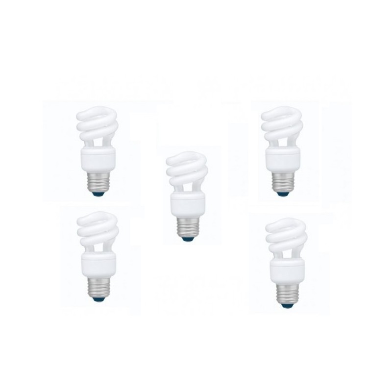SET 5 becuri fluorescent Panasonic, soclu E27, putere 8W, forma spirala, lumina alb rece, alimentare 220 - 240 V, "EFD8E65HD3E-5