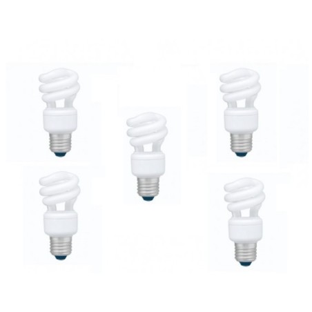 SET 5 becuri fluorescent Panasonic, soclu E27, putere 8W, forma spirala, lumina alb rece, alimentare 220 - 240 V, "EFD8E65HD3E-5