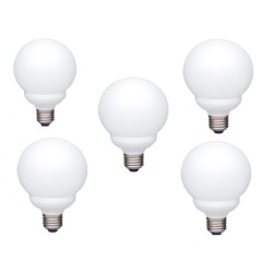 SET 5 becuri fluorescent Panasonic, soclu E27, putere 13W, forma sferic, lumina alb calda, alimentare 220 - 240 V, "EFG13E282V-5