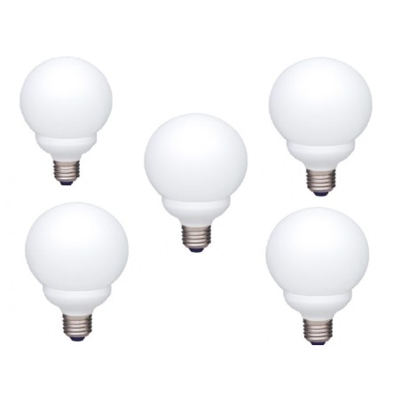 SET 5 becuri fluorescent Panasonic, soclu E27, putere 13W, forma sferic, lumina alb calda, alimentare 220 - 240 V, "EFG13E282V-5