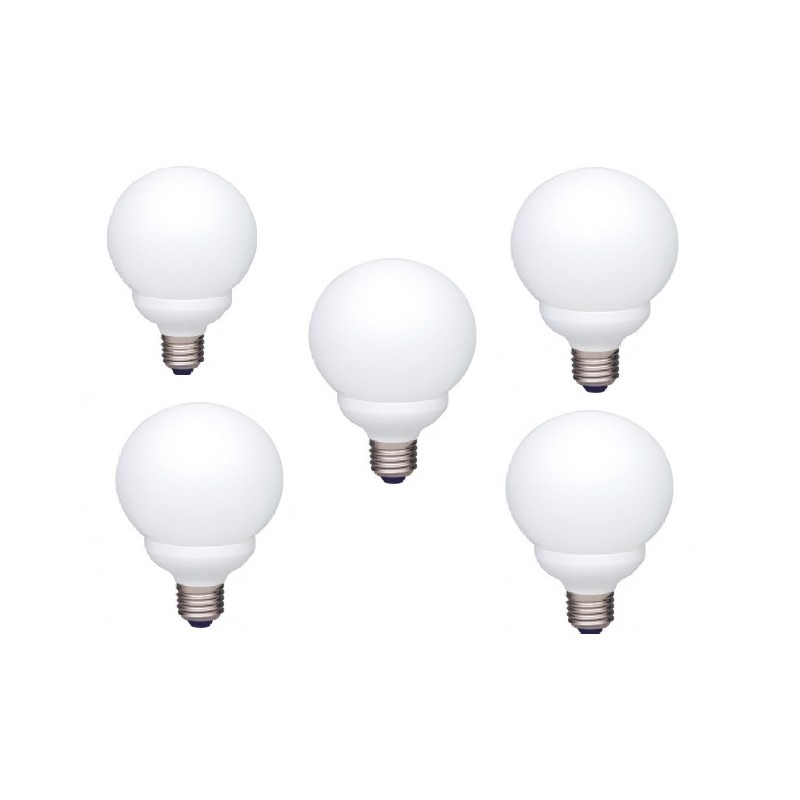 SET 5 becuri fluorescent Panasonic, soclu E27, putere 13W, forma sferic, lumina alb calda, alimentare 220 - 240 V, "EFG13E282V-5