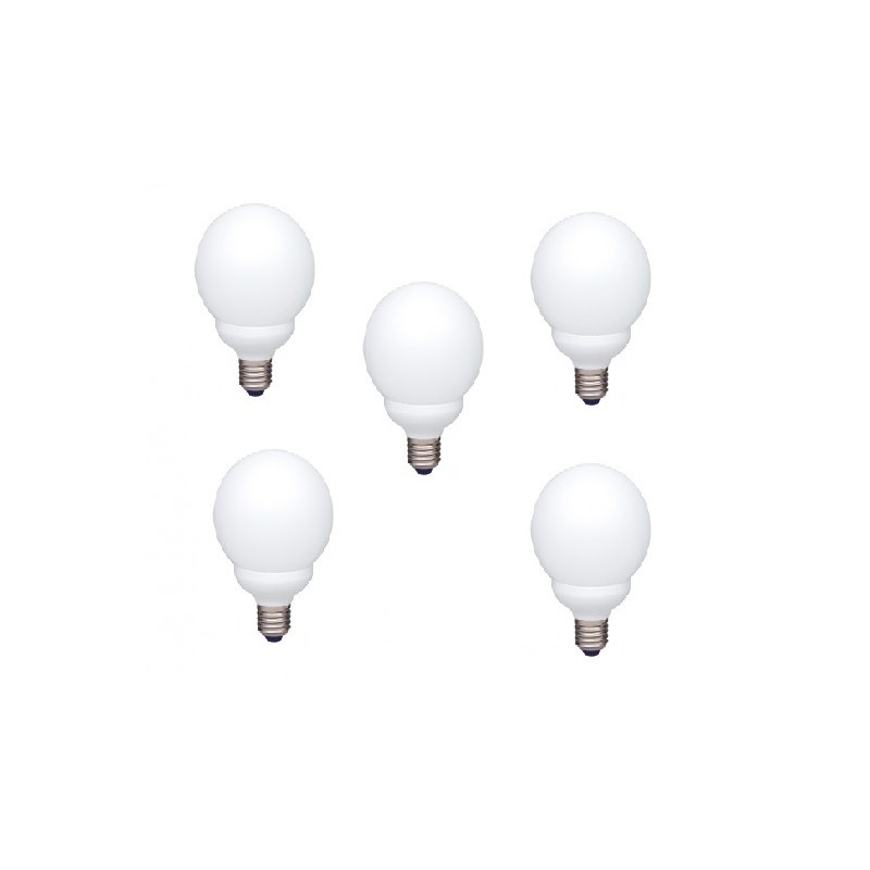 SET 5 becuri fluorescent Panasonic, soclu E27, putere 13W, forma sferic, lumina alb rece, alimentare 220 - 240 V, "EFG13E672V-5"