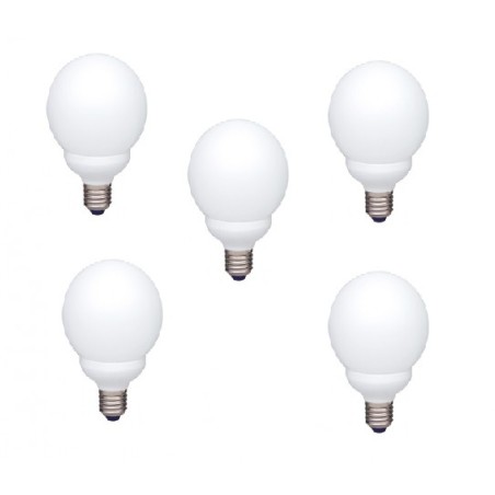 SET 5 becuri fluorescent Panasonic, soclu E27, putere 13W, forma sferic, lumina alb rece, alimentare 220 - 240 V, "EFG13E672V-5"