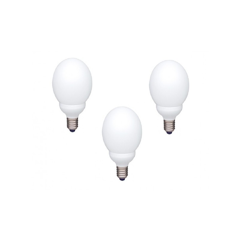 SET 3 becuri fluorescent Panasonic, soclu E27, putere 18W, forma sferic, lumina alb calda, alimentare 220 - 240 V, "EFG18E27HD-3