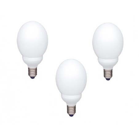 SET 3 becuri fluorescent Panasonic, soclu E27, putere 18W, forma sferic, lumina alb calda, alimentare 220 - 240 V, "EFG18E27HD-3