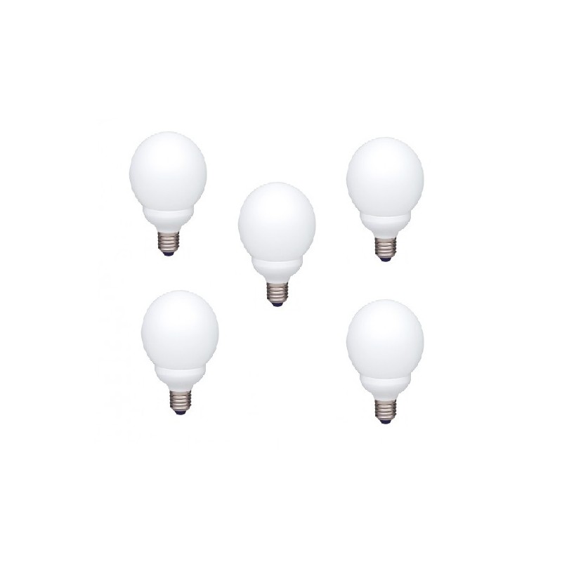 SET 5 becuri fluorescent Panasonic, soclu E27, putere 18W, forma sferic, lumina alb calda, alimentare 220 - 240 V, "EFG18E27HD-5
