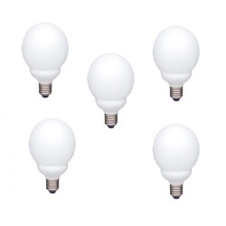 SET 5 becuri fluorescent Panasonic, soclu E27, putere 18W, forma sferic, lumina alb calda, alimentare 220 - 240 V, "EFG18E27HD-5
