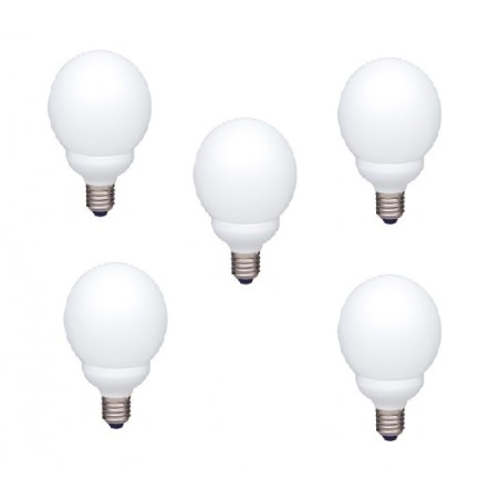 SET 5 becuri fluorescent Panasonic, soclu E27, putere 18W, forma sferic, lumina alb calda, alimentare 220 - 240 V, "EFG18E27HD-5