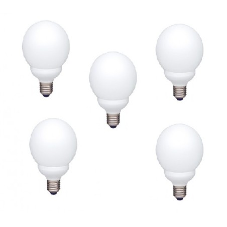 SET 5 becuri fluorescent Panasonic, soclu E27, putere 18W, forma oval, lumina alb rece, alimentare 220 - 240 V, "EFG18E65HD-5" (