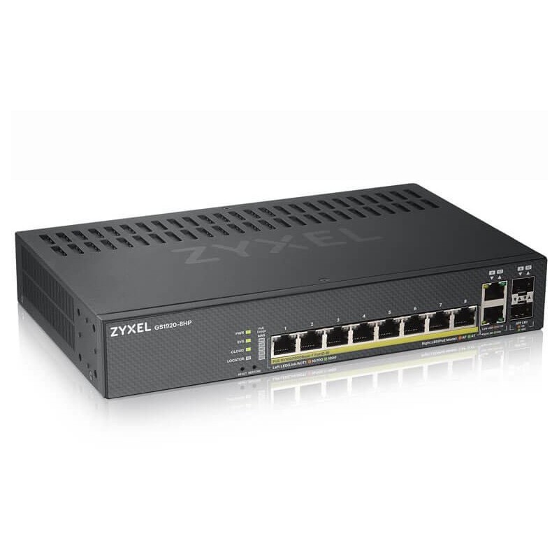 SWITCH PoE ZYXEL, port Gigabit x 8, SFP SFP x 2, managed, "GS1920-8HPV2-EU0101F" (timbru verde 2 lei)