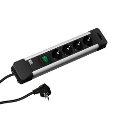 PRELUNGITOR Bachmann, Schuko x 4, conectare prin Schuko (T), cablu 2 m, protectie copii, negru | argintiu, "330.100" (timbru ver