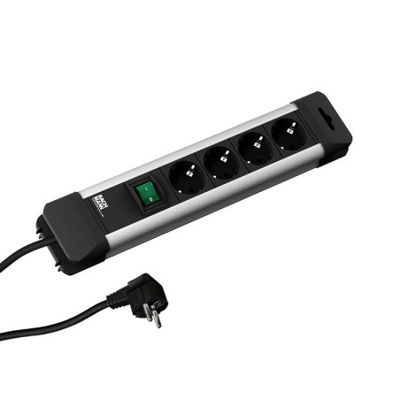 PRELUNGITOR Bachmann, Schuko x 4, conectare prin Schuko (T), cablu 2 m, protectie copii, negru | argintiu, "330.100" (timbru ver