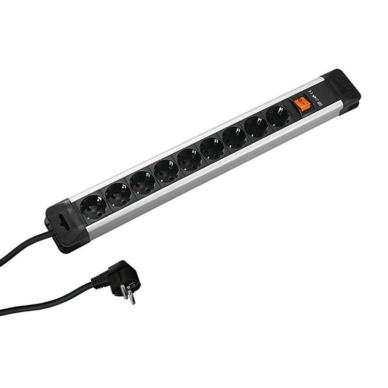 PRELUNGITOR Bachmann, Schuko x 9, conectare prin Schuko (T), cablu 2 m, protectie copii, negru | argintiu, "330.102" (timbru ver