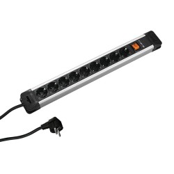 PRELUNGITOR Bachmann, Schuko x 9, conectare prin Schuko (T), cablu 2 m, protectie copii, negru | argintiu, "330.102" (timbru ver