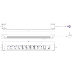 PRELUNGITOR Bachmann, Schuko x 9, conectare prin Schuko (T), cablu 2 m, protectie copii, negru | argintiu, "330.102" (timbru ver