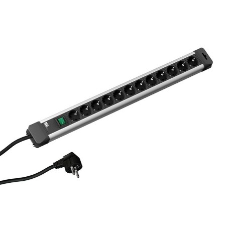 PRELUNGITOR Bachmann, Schuko x 12, conectare prin Schuko (T), cablu 2 m, protectie copii, negru | argintiu, "330.103" (timbru ve