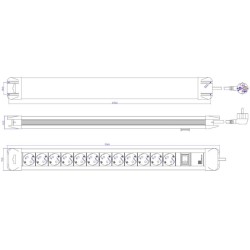 PRELUNGITOR Bachmann, Schuko x 12, conectare prin Schuko (T), cablu 2 m, protectie copii, negru | argintiu, "330.103" (timbru ve