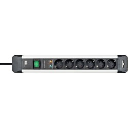 PRELUNGITOR Bachmann, Schuko x 6, conectare prin Schuko (T), cablu 5 m, protectie supratensiune | protectie copii, negru | argin