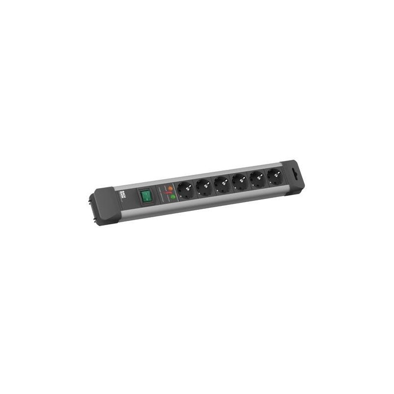 PRELUNGITOR Bachmann, Schuko x 6, conectare prin Schuko (T), cablu 2 m, protectie supratensiune, negru | argintiu, "330.104R" (t