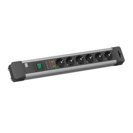 PRELUNGITOR Bachmann, Schuko x 6, conectare prin Schuko (T), cablu 2 m, protectie supratensiune, negru | argintiu, "330.104R" (t