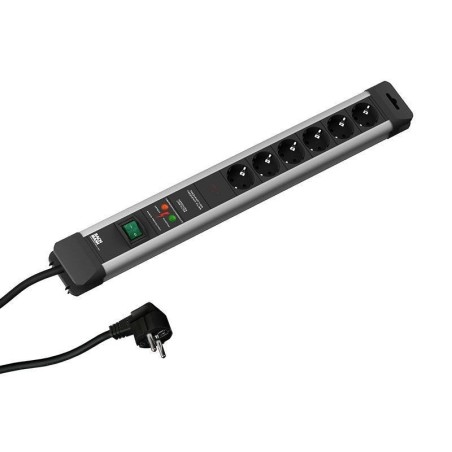 PRELUNGITOR Bachmann, Schuko x 6, conectare prin Schuko (T), cablu 2 m, protectie supratensiune | protectie copii, negru | argin