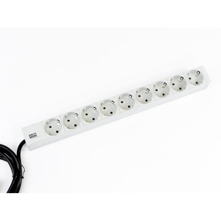 PDU BACHMANN, 1U pt. rack 19 inch, 9 prize Schuko, intrare Schuko, max 16 A, cablu 2 m, gri, "333.401" (timbru verde 4 lei)