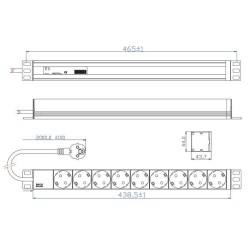 PDU BACHMANN, 1U pt. rack 19 inch, 9 prize Schuko, intrare Schuko, max 16 A, cablu 2 m, gri, "333.401" (timbru verde 4 lei)
